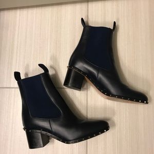 Valentino Rockstud Leather Ankle Boots in Marine 6